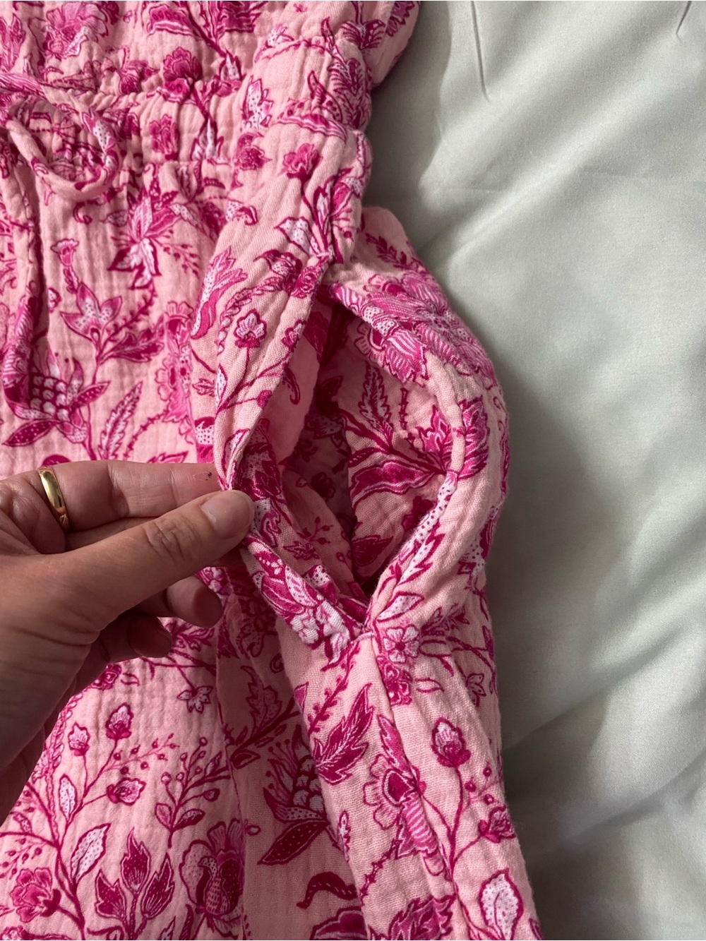 Wonderly Sleeveless boho Pink Floral Gauze Midi Dress with Pockets Size Medium - Picture 7 of 10